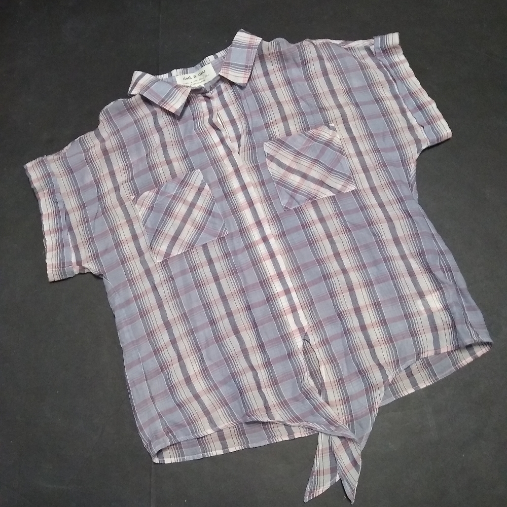 CLOTH & STONE for Anthropologie cotton Tencel Liya plaid tie front NWT shirt, XL